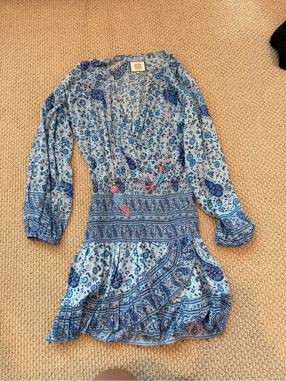 Life After Denim Blue Paisley Mini Wrap Dress